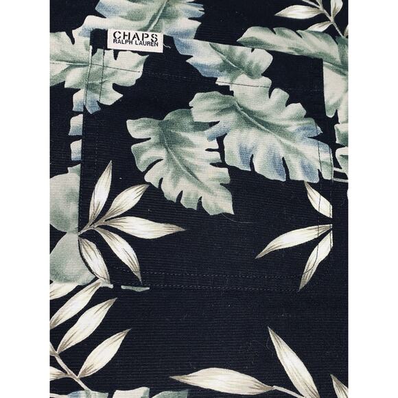 L Chaps Ralph Lauren Floral Hawaiian Black Green Shirt Button Up Cotton Crepe - Picture 4 of 11